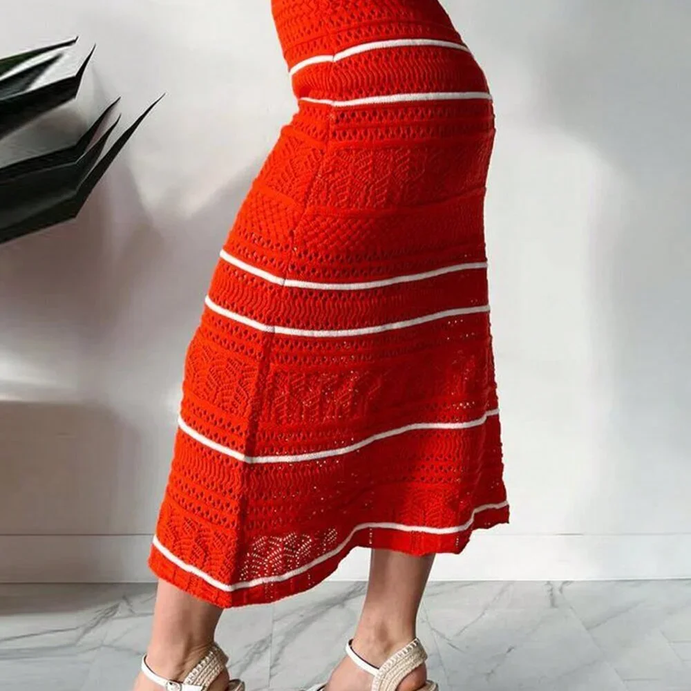 Red Casual Women's Stripe Sleeveless Sweater Set